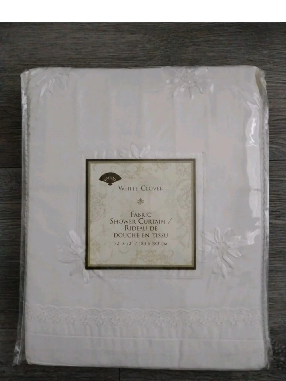 White Clover Fabric Shower Curtain White Cotton Blend Eyelet Pintuck NIP 72x72in